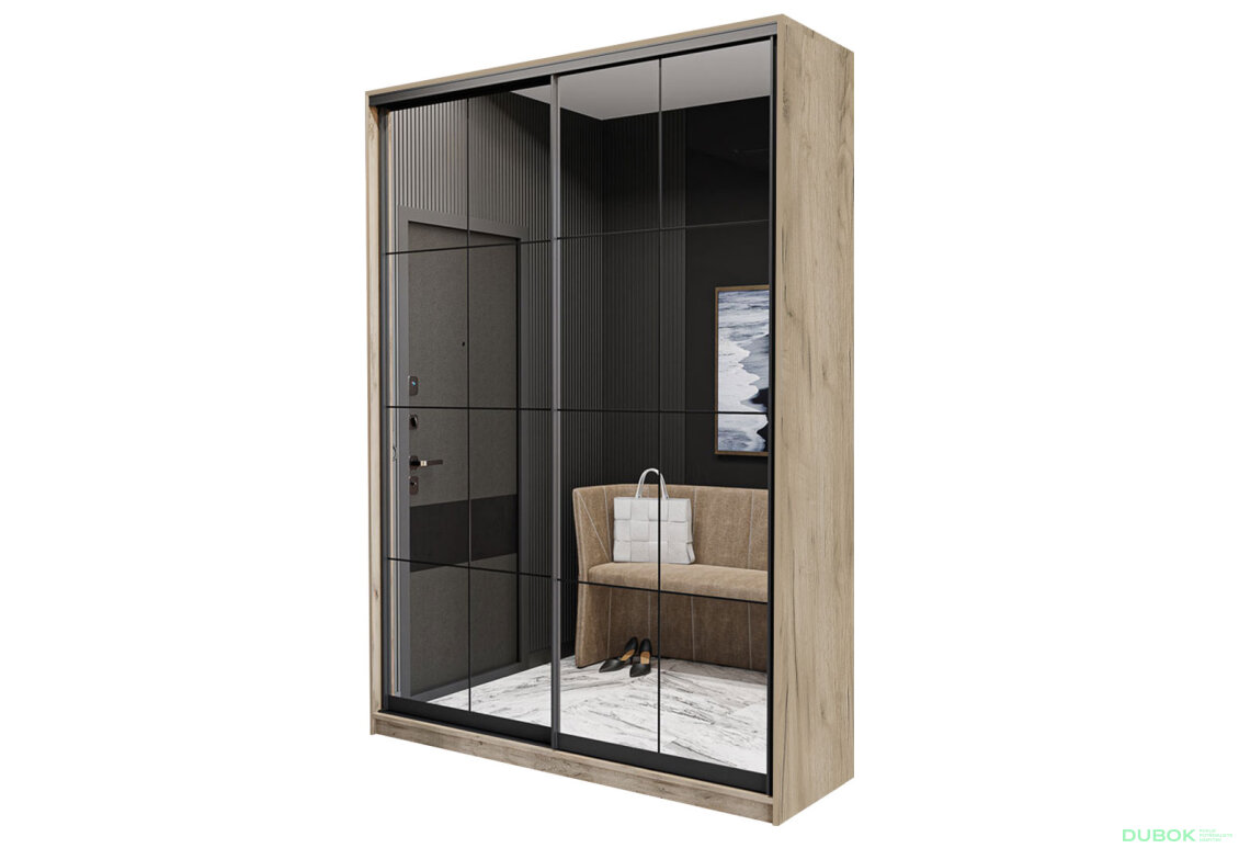 Obrázek 2 - Skříň 2D Loft 1200x2400x600, 2 zrcadla Lines BL, Dub kraft šedý