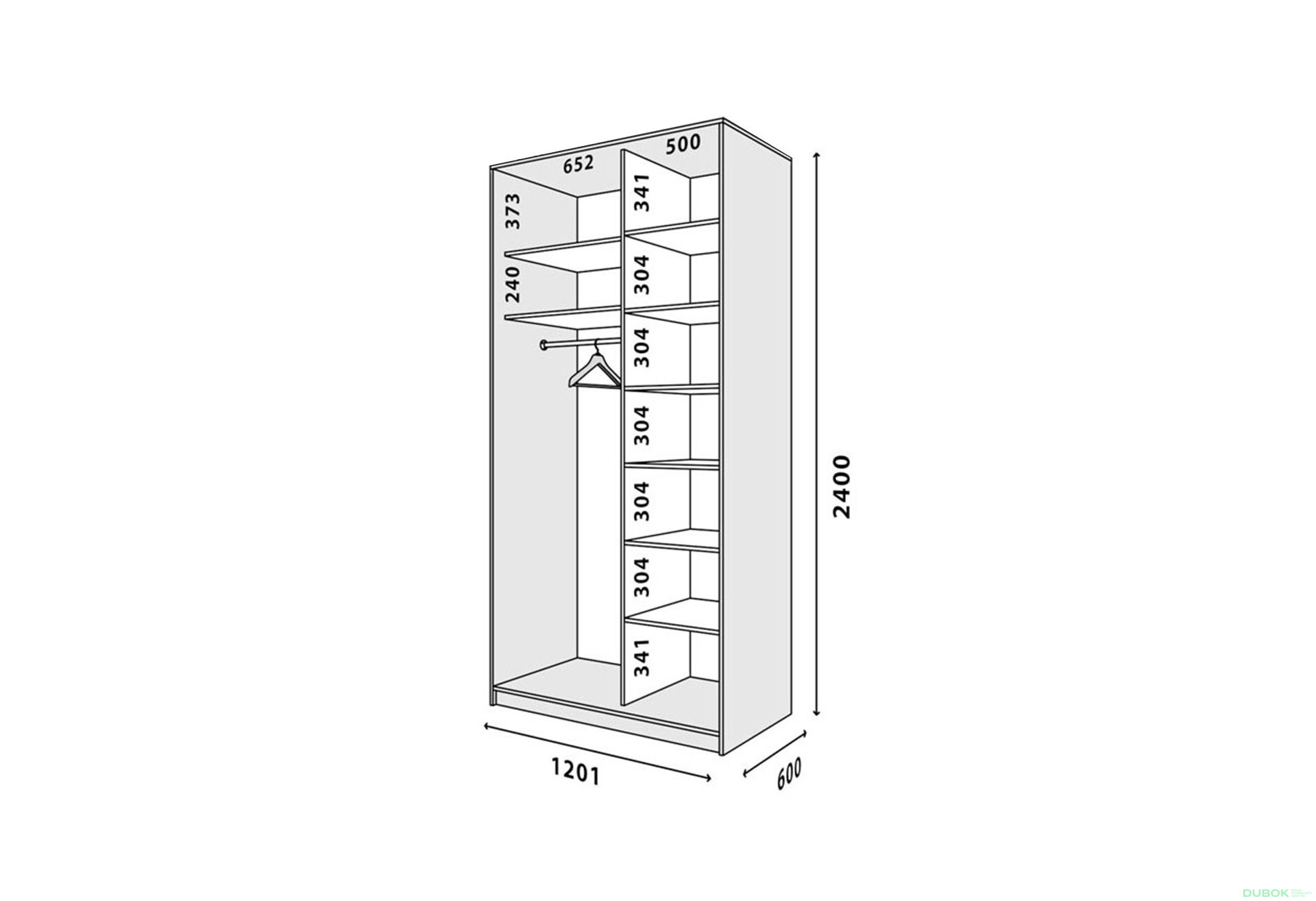 Obrázek 4 - Skříň 2D Loft 1200x2400x600, 2 zrcadla Lines BL, Dub kraft šedý