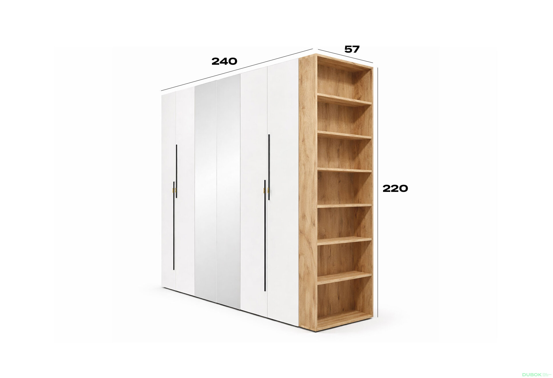 Obrázek 3 - Skříň 6D 260 cm se zrcadlem dub appalačský / nymphaea alba Space