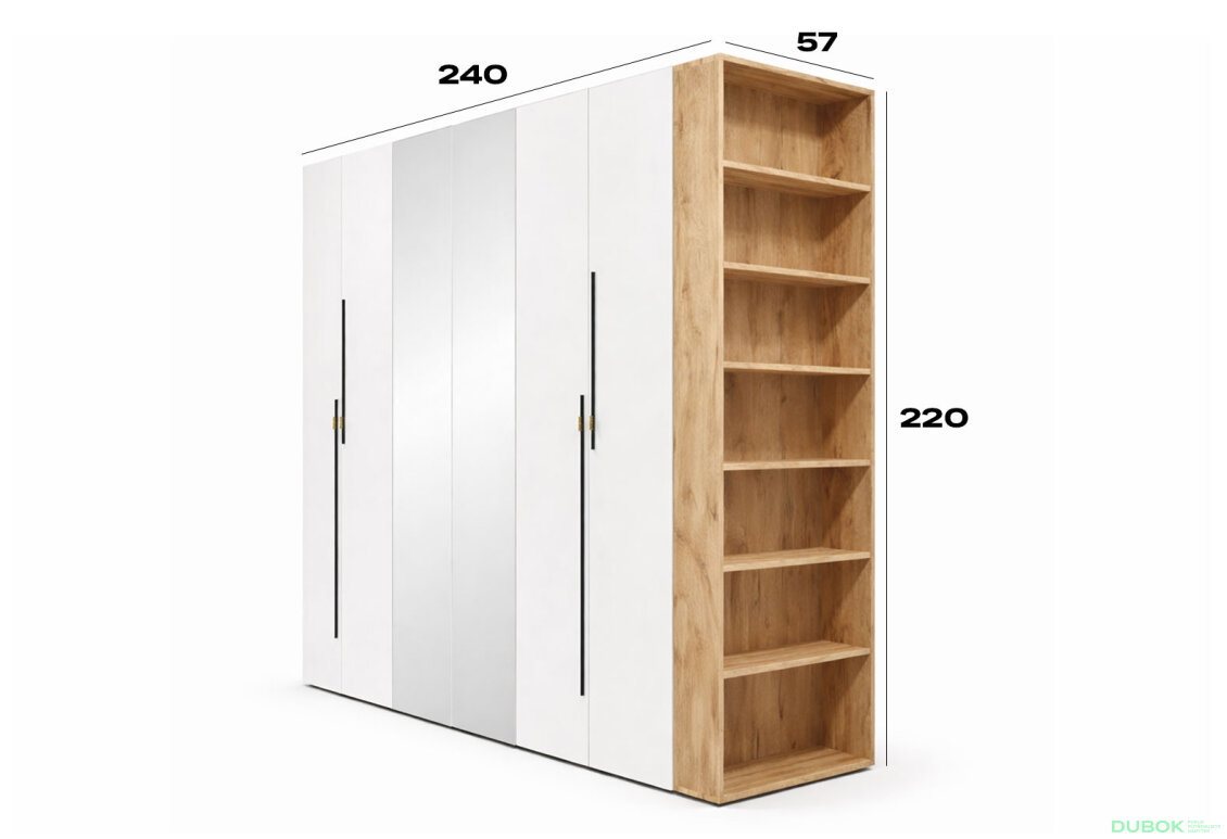 Obrázek 3 - Skříň 6D 260 cm se zrcadlem dub appalačský / nymphaea alba Space