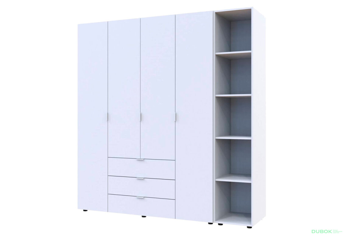 Obrázek 2 - Skříň čtyřdveřová s regálem Gelar 193.2 cm Bílá